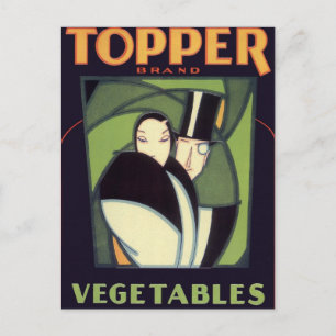 Antikes Gemüse-Etikett Topper, Art Deco Romantik Postkarte