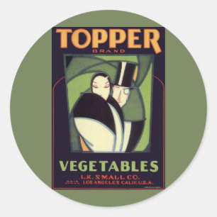 Antikes Gemüse-Etikett von Topper, Art Deco Romant Runder Aufkleber