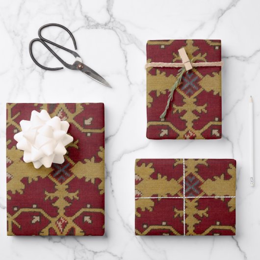 Antikes geometrisches Orientalisches Rotes Muster Geschenkpapier Set (Vorderseite)