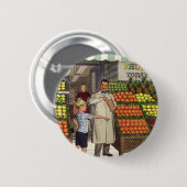Antikes Geschäft, Obststand mit Lebensmittelhändle Button (Vorne & Hinten)