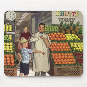 Antikes Geschäft, Obststand mit Lebensmittelhändle Mousepad