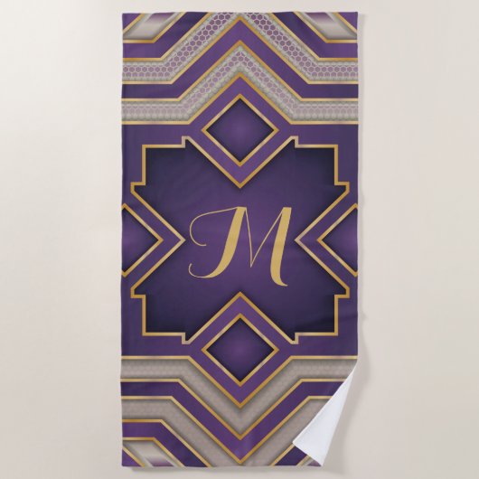 Antikes Gold Barock Geometrisches Initial-Design Strandtuch (Vorderseite)