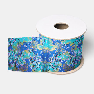 Antikes Gold Blau Japanischer Kimono Floral Blume Ripsband