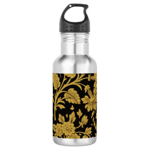 Antikes Gold-Blumen-Indisch-Lackarbeit-Schwarz-Mus Edelstahlflasche