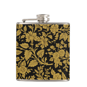 Antikes Gold-Blumen-Indisch-Lackarbeit-Schwarz-Mus Flachmann
