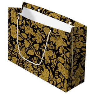 Antikes Gold-Blumen-Indisch-Lackarbeit-Schwarz-Mus Große Geschenktüte