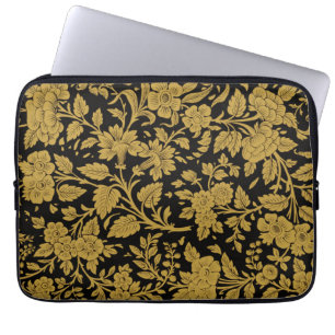 Antikes Gold-Blumen-Indisch-Lackarbeit-Schwarz-Mus Laptopschutzhülle