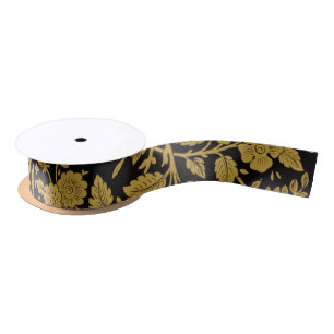Antikes Gold-Blumen-Indisch-Lackarbeit-Schwarz-Mus Satinband