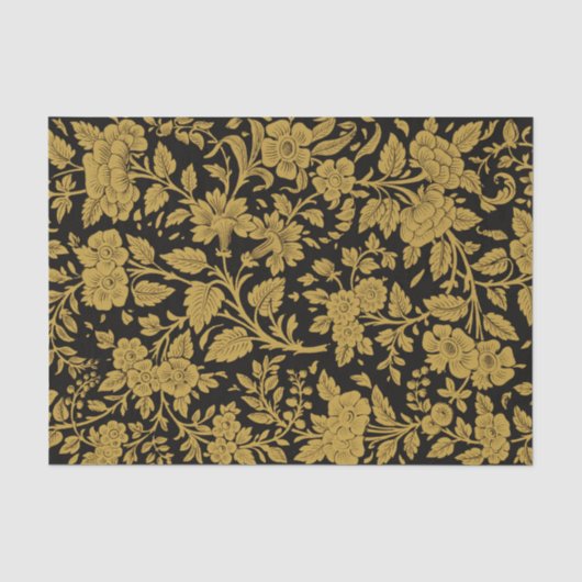 Antikes Gold-Blumen-Indisch-Lackarbeit-Schwarz-Mus Seidenpapier (Vorderseite)