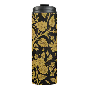 Antikes Gold-Blumen-Indisch-Lackarbeit-Schwarz-Mus Thermosbecher