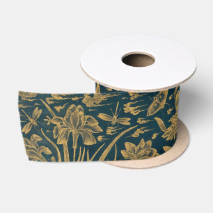 Antikes Gold Blumenlibelle Dunkelblau Satinband
