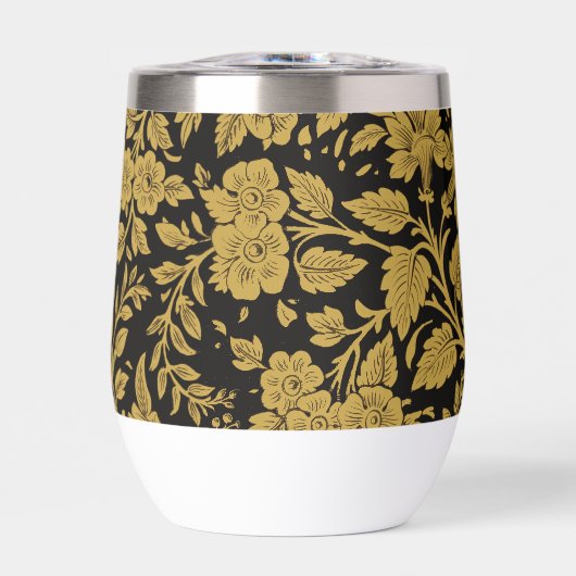 Antikes Gold-Blumenmuster Indische Lackarbeit Schw (Vorderseite)
