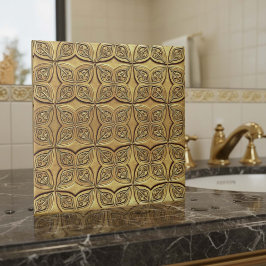 Antikes Gold-Blütenmotiv Geometrisch #9 ID1227 Fliese