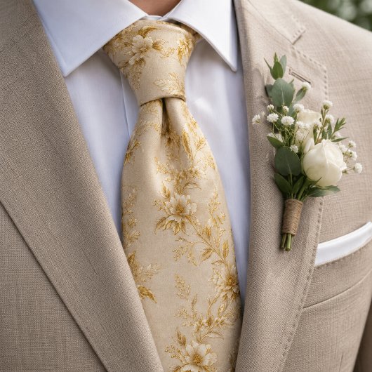Antikes Gold Champagner Aquarell Blumenmuster Krawatte
