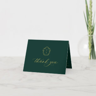 Antikes Gold Crest Monogramm Hochzeitsfoto Smaragd Dankeskarte