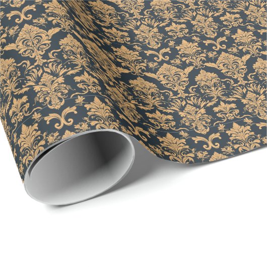 Antikes Gold-Damask-Blumenmuster nahtlos. Geschenkpapier (Rolleneckpunkt)