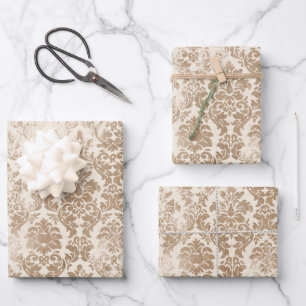 Antikes Gold Damask Muster Geschenkpapier Set