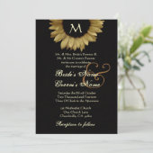 Antikes Gold farbige Sonnenblume-Hochzeit Einladung (Stehend Vorderseite)