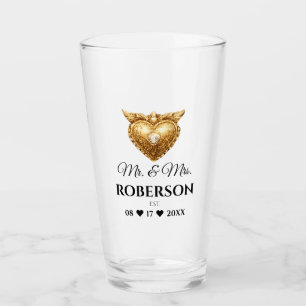 Antikes Gold-Herz-Paarname & Hochzeitsdatum  Glas