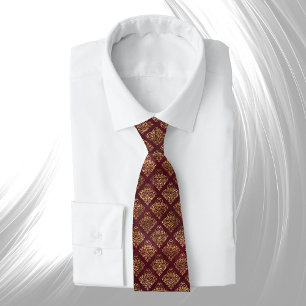 Antikes Gold-Maroon-Damaskusmuster Krawatte