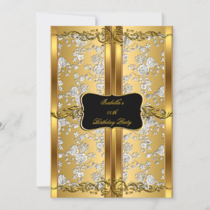 Antikes Gold Silber Rose Damast Brokat Party 2 Einladung