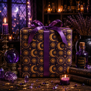 Antikes Gold Sonnen Crescendo Mond Tiefes Pflaume Geschenkpapier