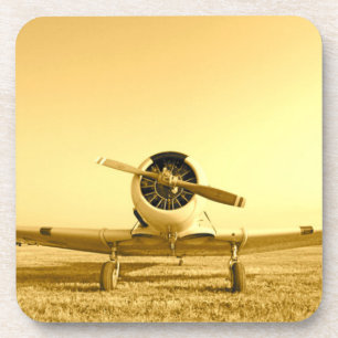 Antikes Golden Yellow Flugzeug Getränkeuntersetzer
