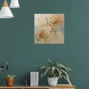 Antikes Goldenes Blumen-Swirbel-Kunstposter I An Poster