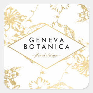 Antikes goldenes Blumenmuster auf weißem Designer- Quadratischer Aufkleber