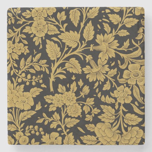 Antikes goldenes florales indisches Lackarbeit-Sch Steinuntersetzer (Vorderseite)