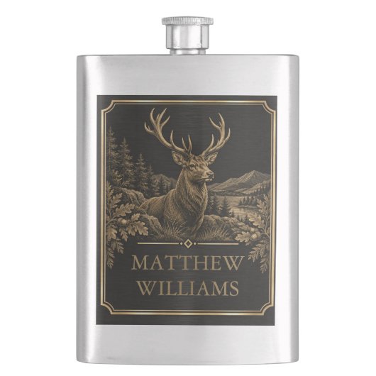 Antikes Goldhirsch-Wald-Design Flachmann (Vorderseite)