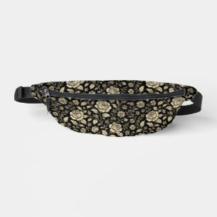 Antikes Goldrosen-Blumenmuster auf Schwarz Bauchtasche