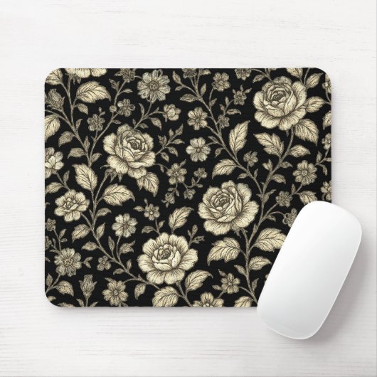 Antikes Goldrosen-Blumenmuster auf Schwarz Mousepad (Mit Mouse)