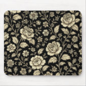 Antikes Goldrosen-Blumenmuster auf Schwarz Mousepad (Vorne)