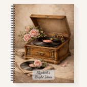 Antikes Grammophon mit Rosen Notizblock (Vorderseite)