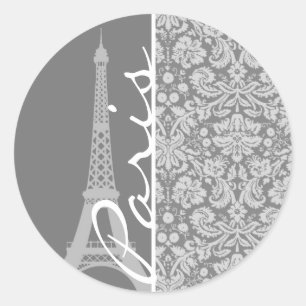 Antikes Grau Damast Paris Runder Aufkleber