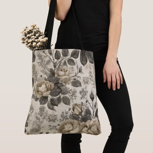 Antikes graues Blumenmuster Tasche (Von Nahem)
