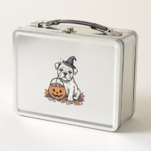 Antikes graviertes Halloween-Bulldoggen-Kürbisdesi Metall Brotdose