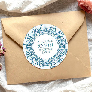 Antikes Griechenland Themenparty mit blauem Muster Runder Aufkleber