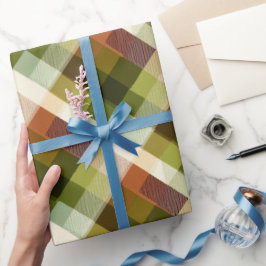 Antikes Grün Braun Karo Weizen Karomuster Geschenkpapier