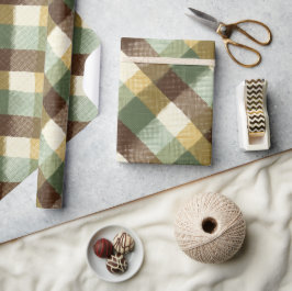 Antikes Grün Braun Karo Weizen Karomuster Geschenkpapier