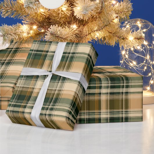 Antikes Grün Braun Karo Weizen Karomuster Geschenkpapier (Feiertage)
