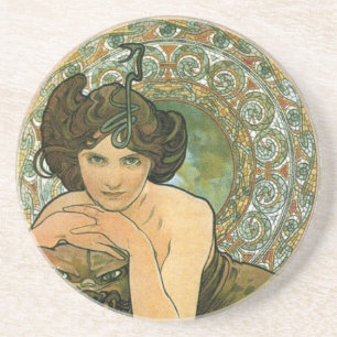 Antikes Grün Emerald Verführerin Art Nouveau Mucha Getränkeuntersetzer