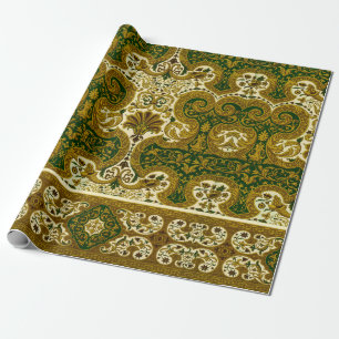 Antikes grün-goldenes Blumenmuster Geschenkpapier