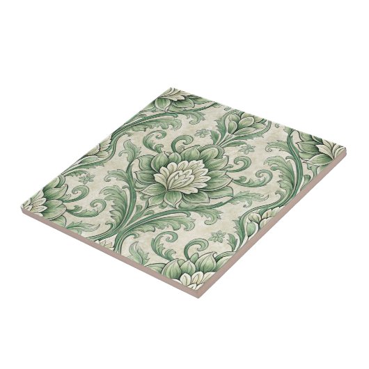 Antikes grünes botanisches Muster Fliese (Seite)