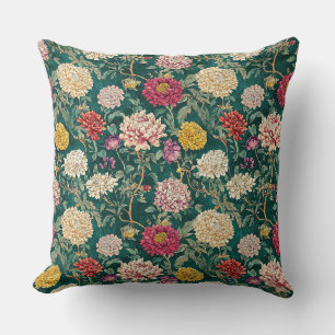 Antikes grünes Chinoiserie-Blumenmuster Kissen