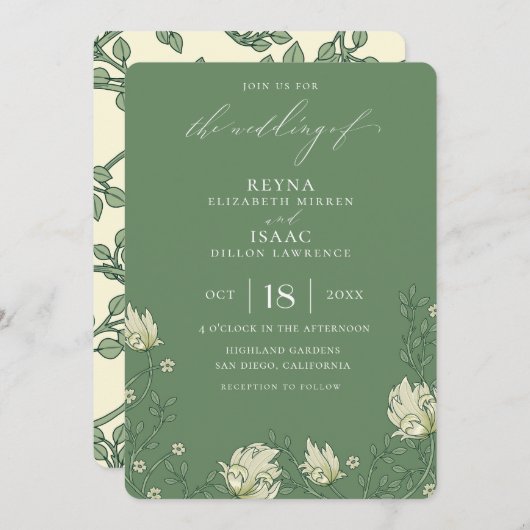 Antikes Grünes Englisch Ivy Hochzeit Einladung (Vorne/Hinten)