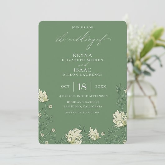 Antikes Grünes Englisch Ivy Hochzeit Einladung (Stehend Vorderseite)