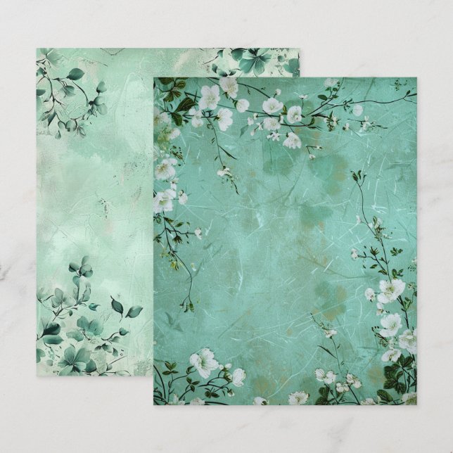 Antikes grünes florales botanisches Scrapbook-Papi (Vorne/Hinten)