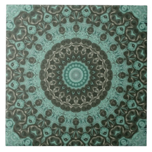 Antikes grünes Mandala-Musterdesign Fliese